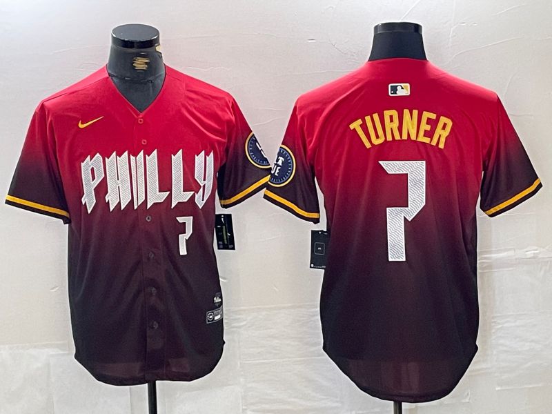 Men Philadelphia Phillies 7 Turner Red City Edition Nike 2024 MLB Jersey style 4